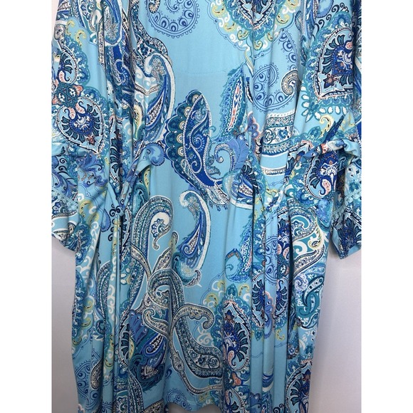 In Bloom By Jonquil Short Robe Womens Size 1X Aqua Blue Paisley Belted - Picture 8 of 8